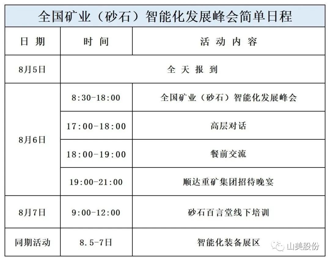 【會議預(yù)告】上海山美股份與您相約長沙全國礦業(yè)（砂石）智能化發(fā)展峰會